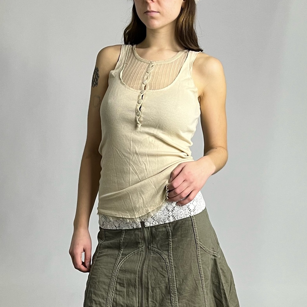 Tan tank top with sheer details
